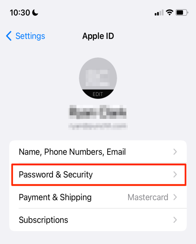 Apple ID menu showing Sign-In and Security option