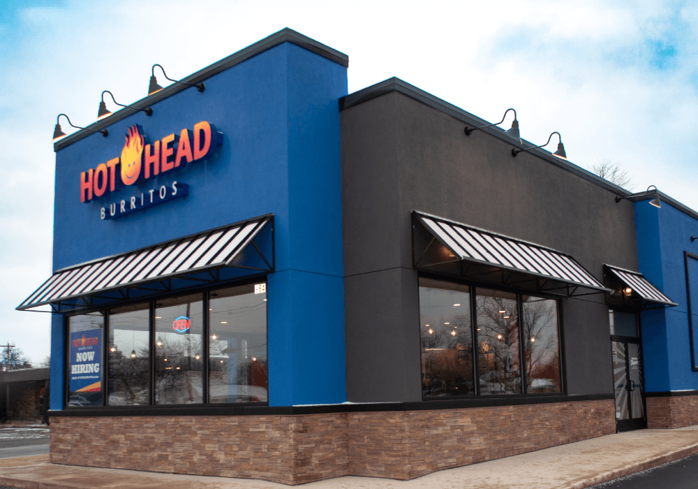 New Hot Head Burritos location storefront under construction