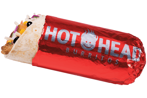 A freshly rolled Hot Head Burrito